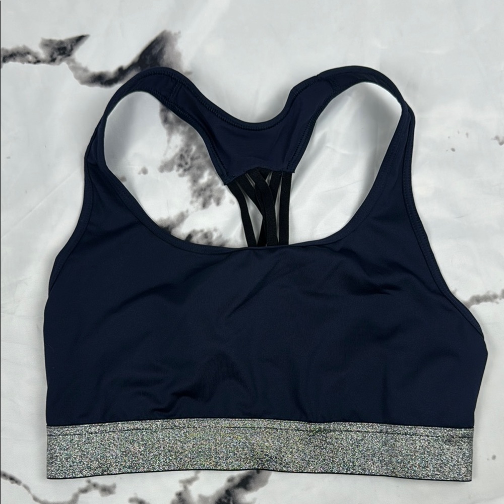Victoria's Secret "The Player" Sports Bra Navy Blue & Metallic Silver Racerback